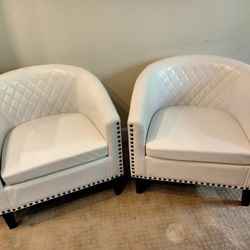 2 White Tufted Barrel Chairs