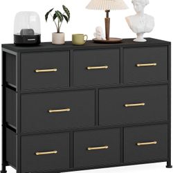 8 Drawers Dresser, Large Fabric Dressers & Chest of Drawers with Sturdy Metal Frame, Wood Top, Black