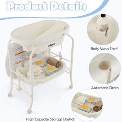 🌟$85/Make Your offer🌟Baby Infant Changing Table, Bath Tub Unit, Folding Diaper Dresser Station with Wheels🌟