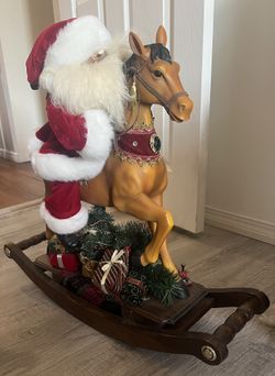 Large 27” Santa On Porcelain Rocking Horse