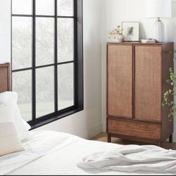 Transitional Wood Cane Armoire Brown Hearth Hand with