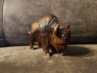 Hand Carved Ironwood American Buffalo Bison Figurine Sculpture