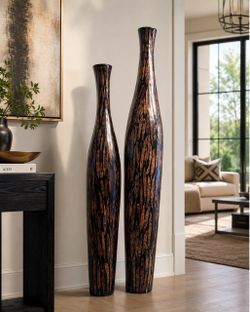 Tall Floor Vases Black and Copper Set of 2