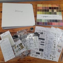 Wedding Scrapbook Lot - 12x12 Scrapbook, 10 Sleeves, 180 Sheets, Sticker Packs