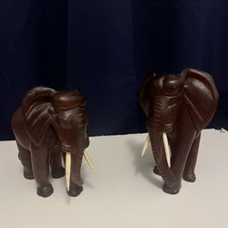 Pair of Hand-Carved, Wooden, African Elephants