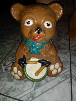 Teddy bear playing drum cookie jar