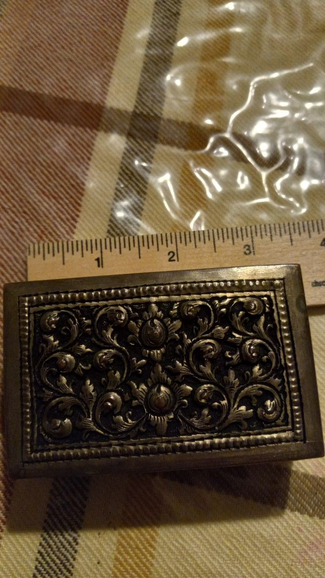 Vtg Silver Metal Trinket Box- Stamped Cambodia 