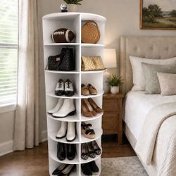 7 Tier Rotating Shoe Rack Tower, 360° Spinning Display Rack, Space Saving Storage Organizer with Lazy Susan for Closet, Hallway, Bedroom, Living Room,