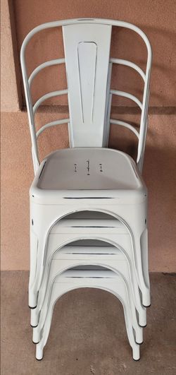 Set of 4 White Metal Stackable Dining Chairs
