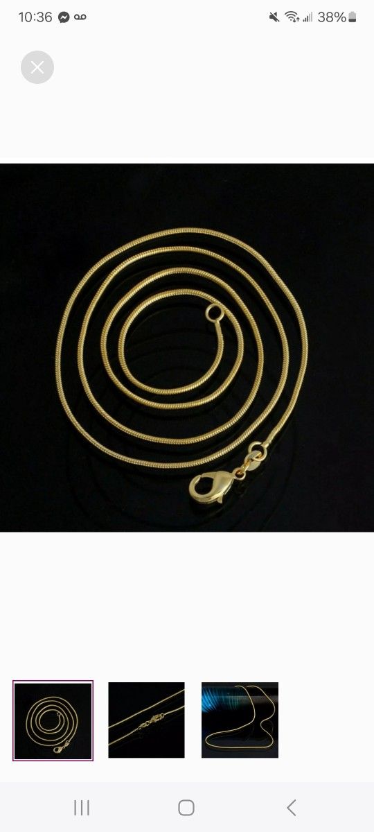 18" Solid 925 [18k GOLD VERMEIL] SNAKE CHAIN [1MM]  - NEW