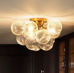 3-Light Cluster Glass Bubble Semi-Flush Light Fixture - brand new