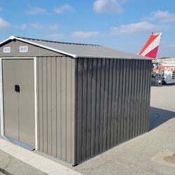 (New in box need assemble) 8’ L x 10’’ W x 6.’ H galvanized steel Metal Storage Shed Outdoor Garden Backyard 8’x10’ Storage