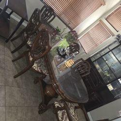 Dinner Table Chairs and Accent Cabinet