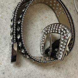 Black Leather Belt Rhinestone 