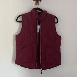 J Crew Quilted Vest Maroon Wine Gold Hardware 