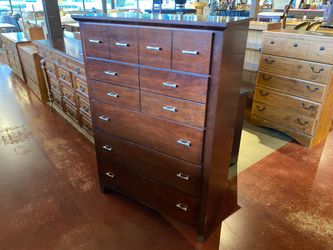 PROGRESSIVE FURNITURE Tall Five Drawer Wood Dresser in Merlot