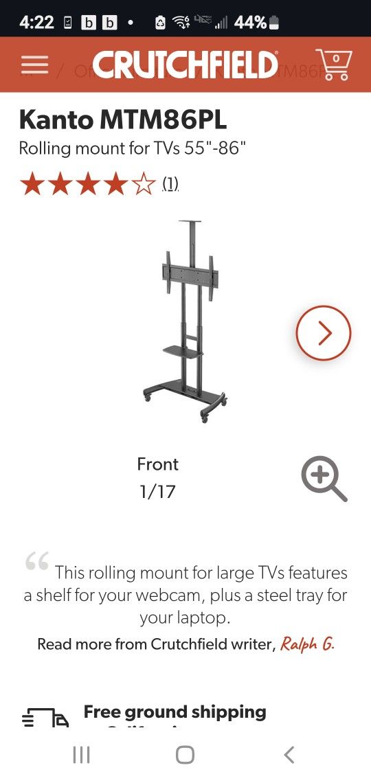 Kanto Rolling TV Stand....will AccomadateTVs From 55"to86"