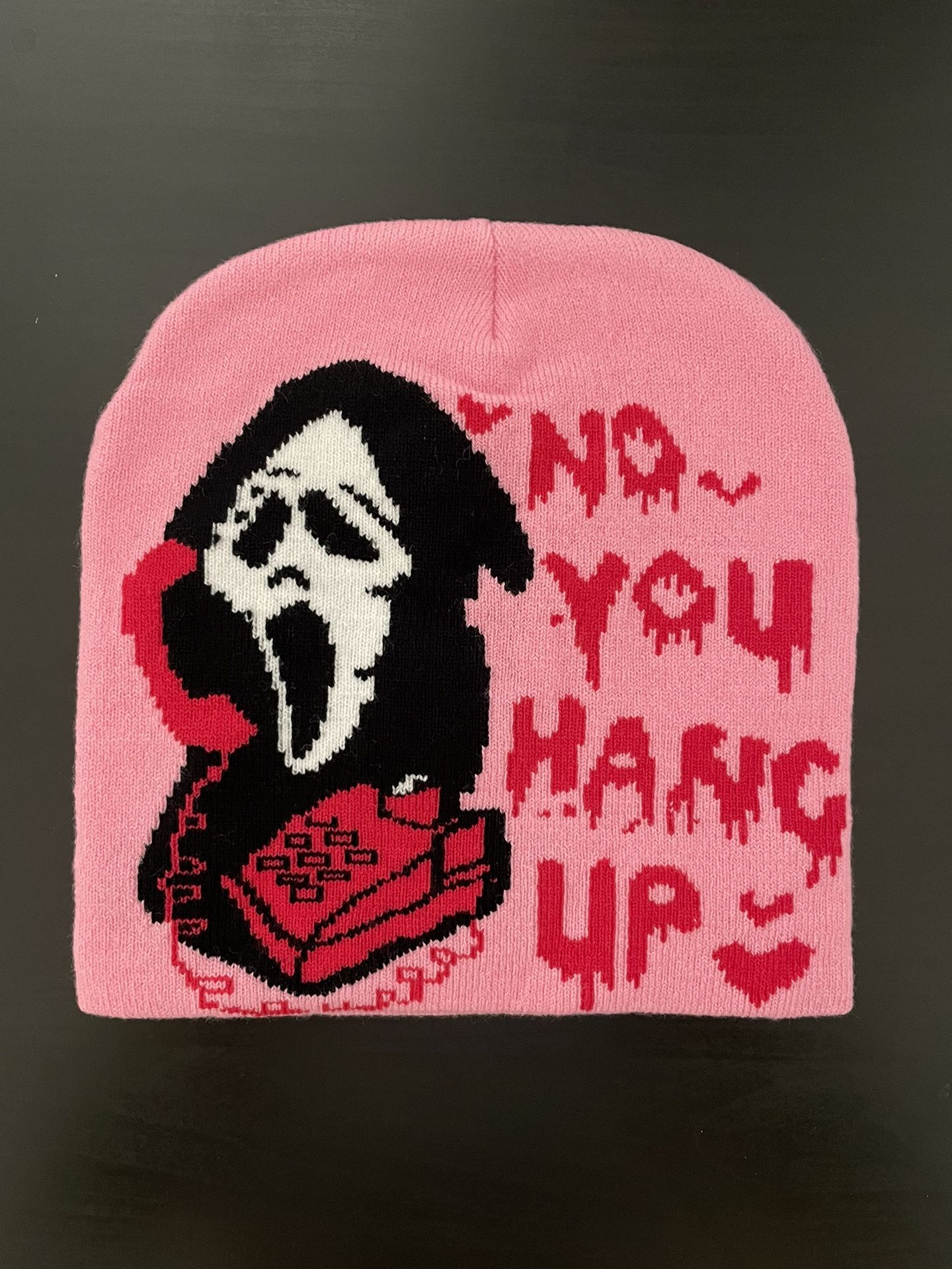 Ghost Face Scream Beanie No You Hang Up NEW Pink Black Horror Halloween