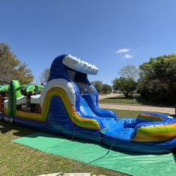 Tropical Obstacle Course With Waterslide 