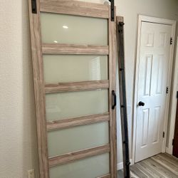 🚪 Beautiful Modern Frosted White Glass Wood Barn Door