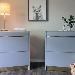 Lane Nightstands – Pair – Restored – Modern Gray with Brass