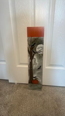 One of a kind hand painted Halloween scene on plank board signed