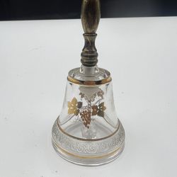 Hand Painted Grapes Gold Leaves Etch  Dinner Bell Made England With Brass Handle.  4 3/4” tall. Very delicate and beautifully etched with gold grapes 