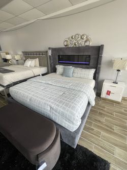 Velvet Bed Frame With Fireplace