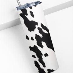 Stainless Steel Skinny Tumbler with Cow Print Design, 20 oz, Black and White