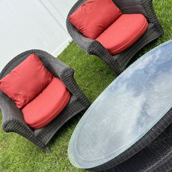 *Like New* Patio Set - Oversized Chairs With Table & Glass Top