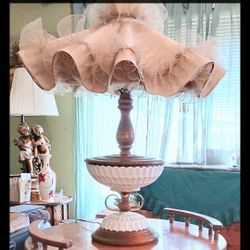 Beautiful Well Kept Antique Lamp And Double Maple Wood Table
