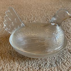 Vintage Glass Hen Candy Dish 
