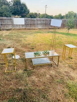 Gold Metal and Glass Living Room Set