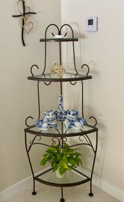 62” Bronze Metal 4 Glass Shelf Corner Stand