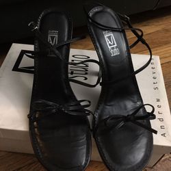 Andrew Stevens Black Leather Strappy Heels