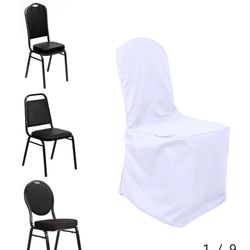 Polyester Slip On Banquet Chair Covers White - Stain-Resistant Reusable Durable Fabric
