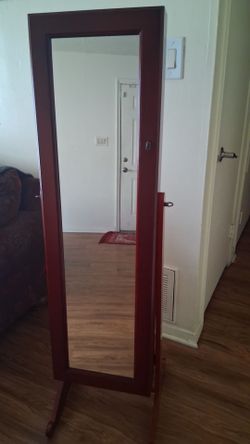 Full-Length Floor Mirror with Cherry Wood Frame