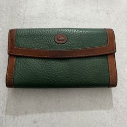 Vintage Dooney & Bourke AWL Leather Green/British Tan Checkbook Id Wallet