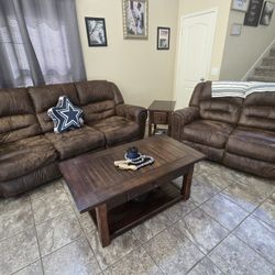 Brown Couches With Coffee And Side Tables