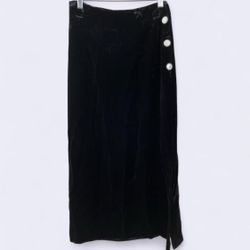 Vintage 1980s Black Velvet Midi Skirt - Romantic Fairy Goth Button Skirt - Witchy Coquette Velvet - S  This 80s black velvet midi skirt captures pure 