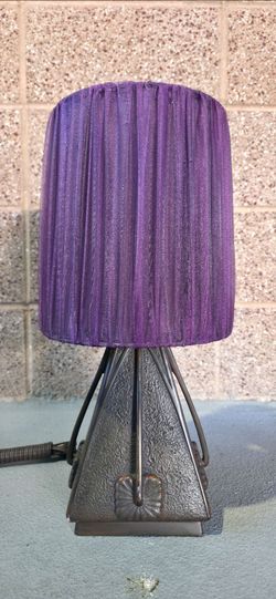 Quoizel Sculptural Table Lamp – Purple Pleated Shade – Postmodern / Art Deco Style
