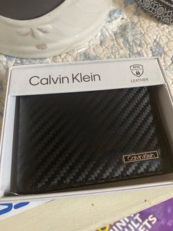 Calvin Klein Black Textured Leather BiFold Wallet With RFID Protection  Néw