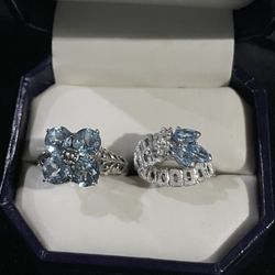 Sterling Silver Light Blue Ring Set