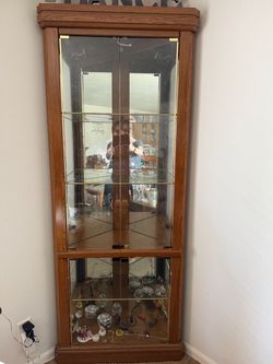 Wood Curio Corner Cabinet with Adjustable Shelves