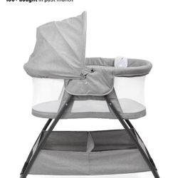 Baby Delight Beside Me Doze Deluxe Baby Bassinet, Bedside Sleeper, Foldable, Removeable Canopy, Pebble Grey