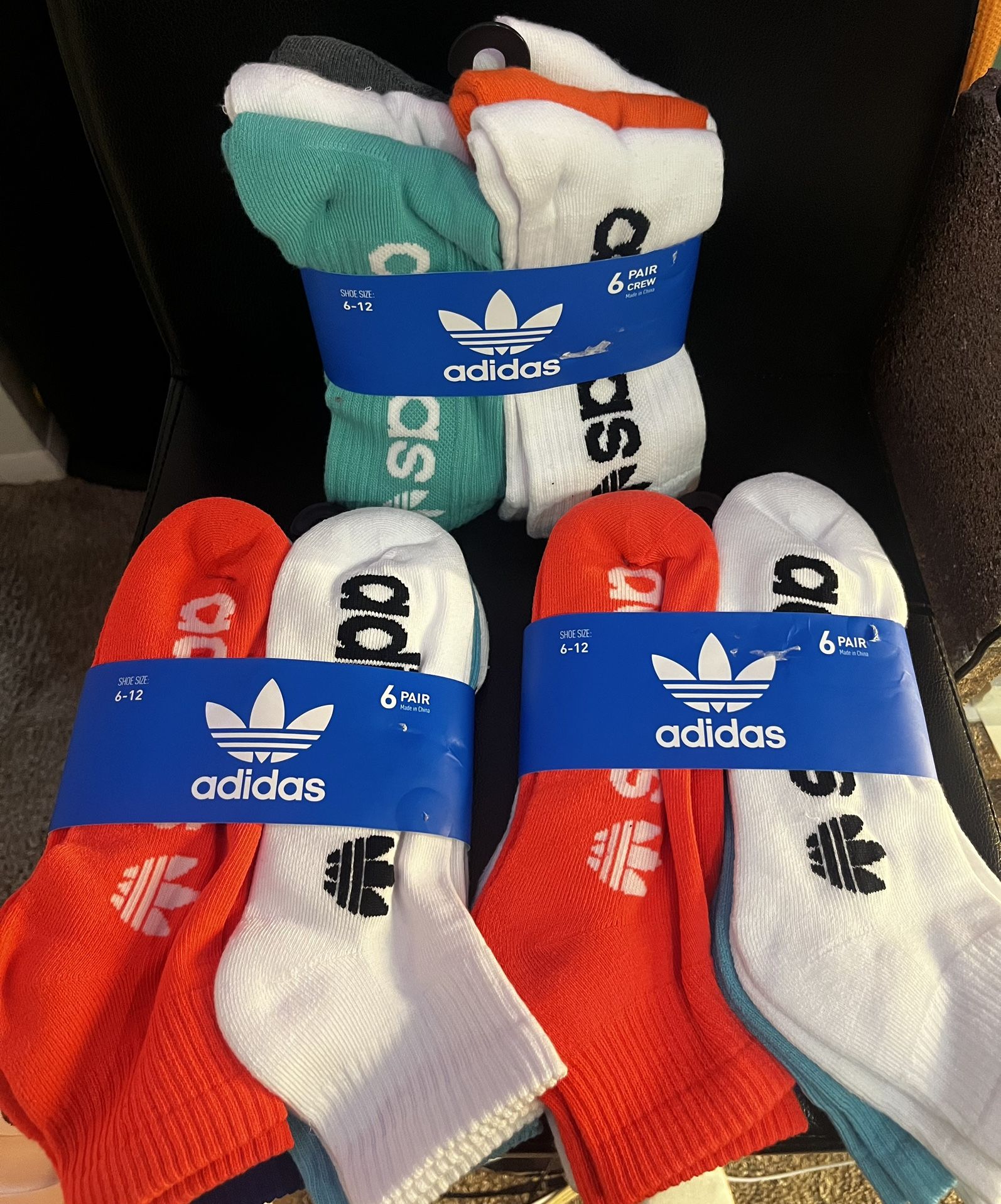 🔥🔥🔥🔥Brand New Addidas Summer Colors (6 ) Pair Crew And (6)Pair Ankle Socks Size 6-12 🔥🔥Going For 20.00 🤑