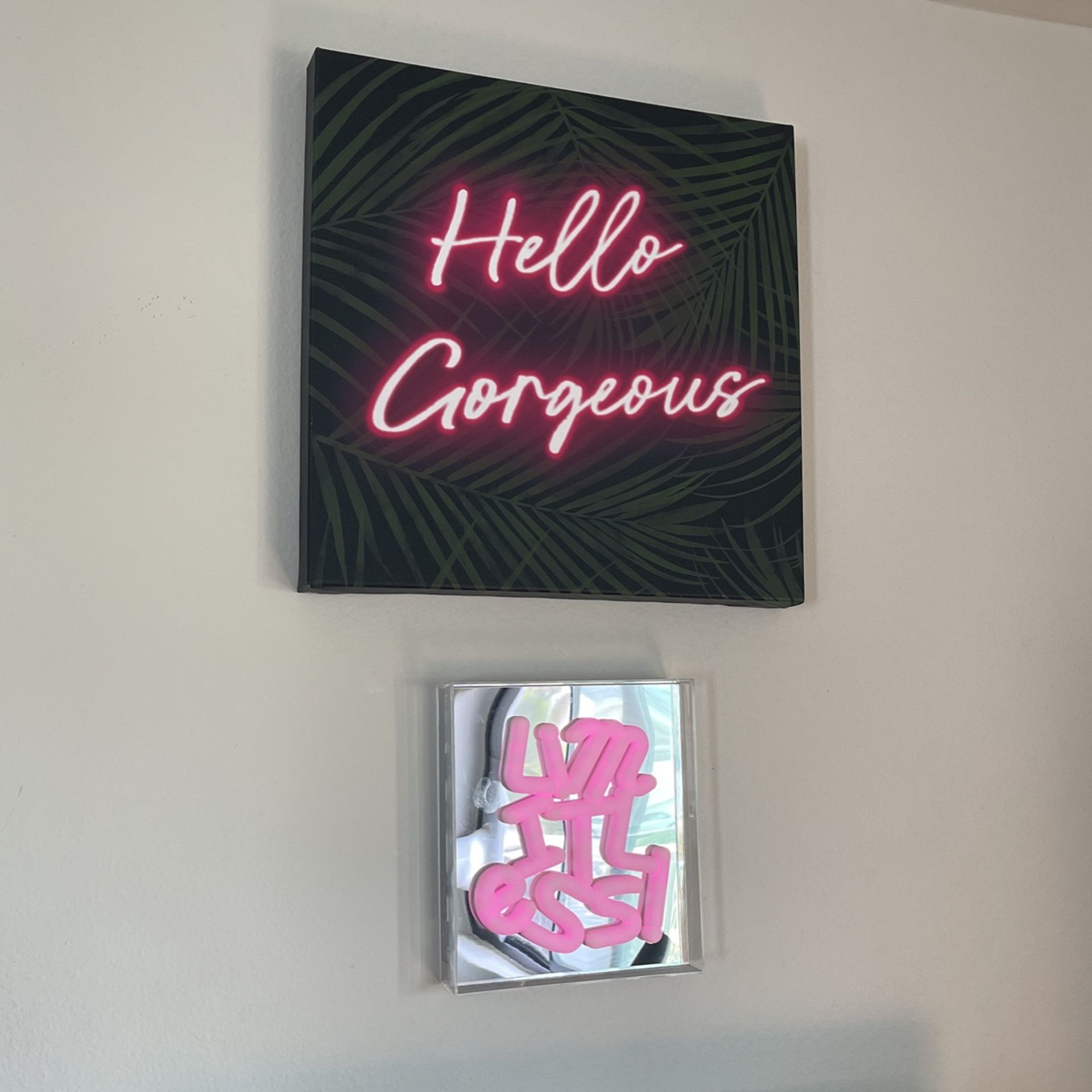 Pink Led Sign And Pink Neon hello Gorgeous Sign