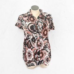 Serenade Women's Sheer Button Up Blouse Flutter Sleeves Paisley Floral Size 2X