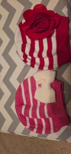 Baby Girl Striped Knit Hats Set of 2