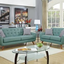 Brand New Teal Or Ash Black Retro Sofa + Loveseat 2PCs Set